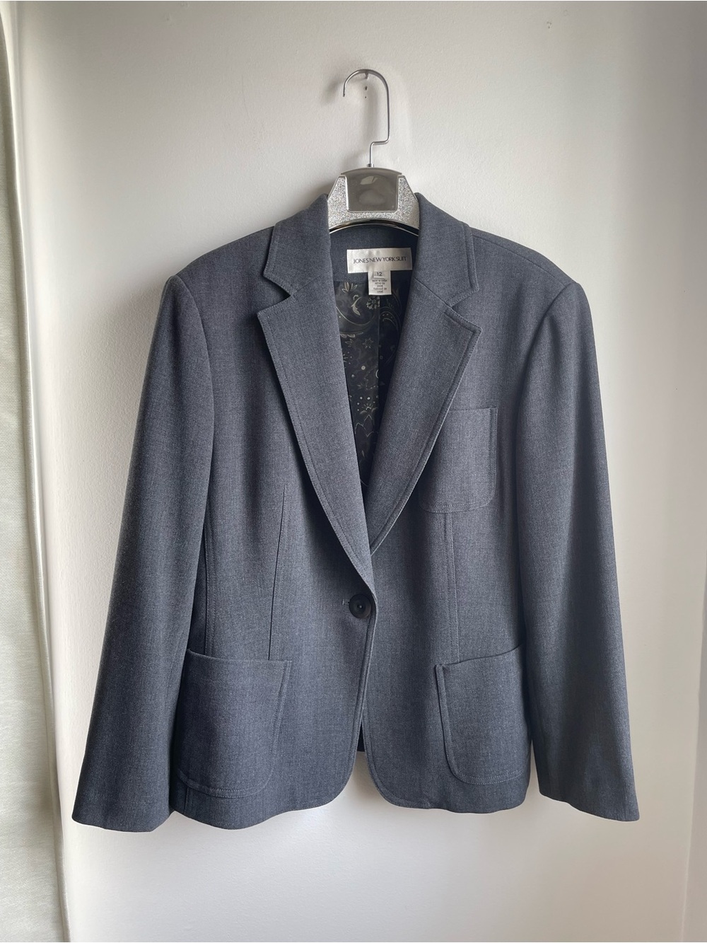 Gray Blazer with Paisley Lining-size 12-Minimalist-Work-Formal-Capsule